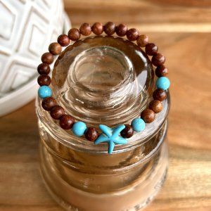 Hand Crafted Rosewood 6MM Bead Bracelet with Starfish, 6.5"